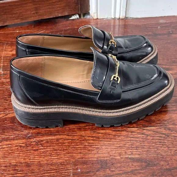 Sam Edelman Black Leather Loafers with Gold Bit Hardware - Picture 4 of 4